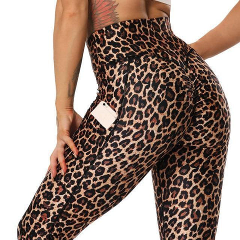 animal print faux leather leggings yoga pants with pocket